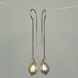 Sterling silver drop large white cultured pearl earrings